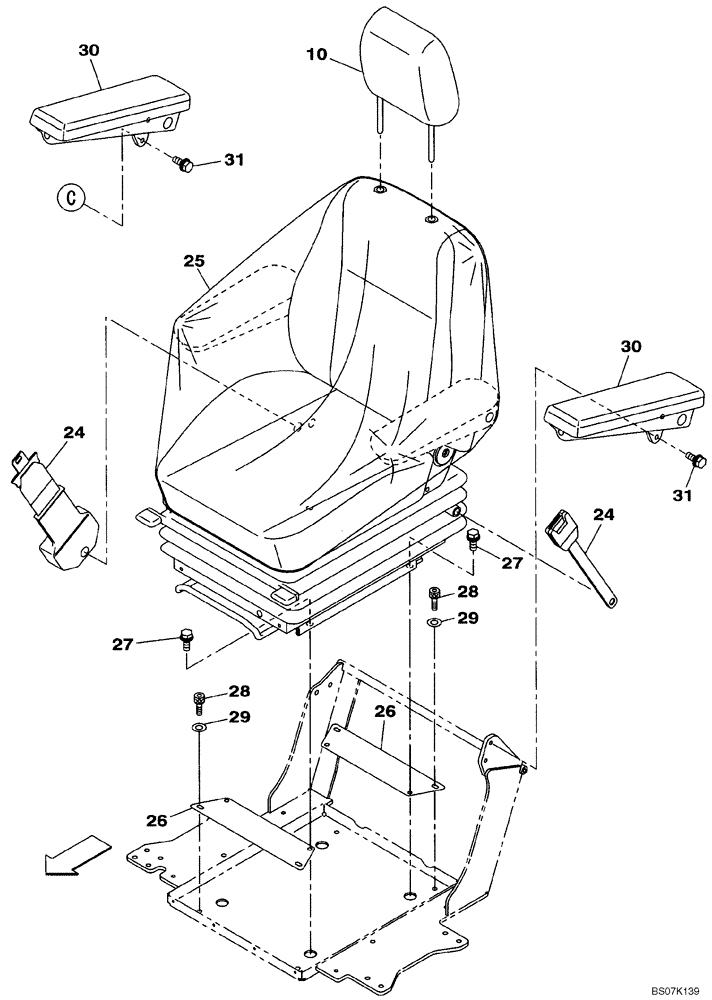 Схема запчастей Case CX130B - (09-31) - SEAT AND MOUNTING (09) - CHASSIS/ATTACHMENTS