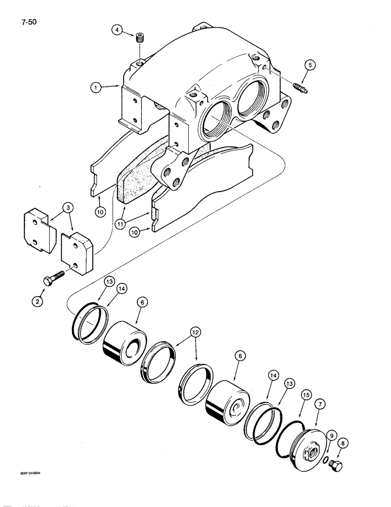 Схема запчастей Case 721 - (7-50) - BRAKE CALIPER - L127645, PRIOR TO P.I.N. JAK0022628 (07) - BRAKES