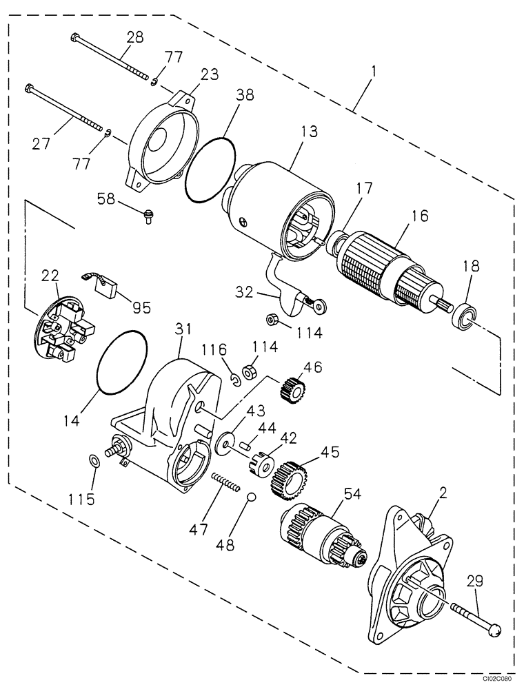 Схема запчастей Case CX460 - (04-01) - STARTER ASSY (04) - ELECTRICAL SYSTEMS