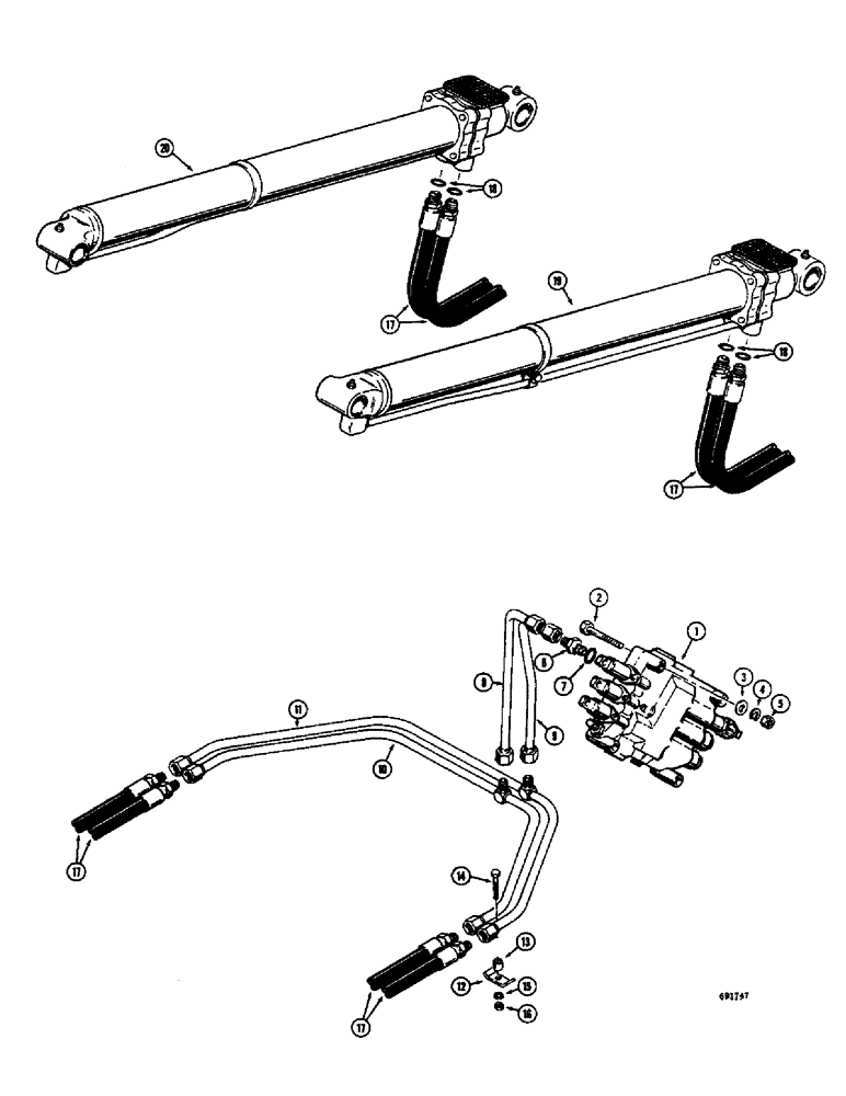 Схема запчастей Case W8B - (204) - LOADER HYDRAULICS, LIFT CYLINDER HYDRAULICS (07) - HYDRAULIC SYSTEM