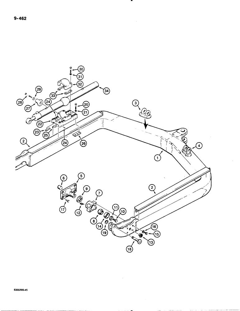 Схема запчастей Case 1450B - (9-462) - HYDRAULIC ANGLE TILT PITCH DOZER MODELS, *C-FRAME WITH WELDED ON TRUNNION IF USED (09) - CHASSIS/ATTACHMENTS