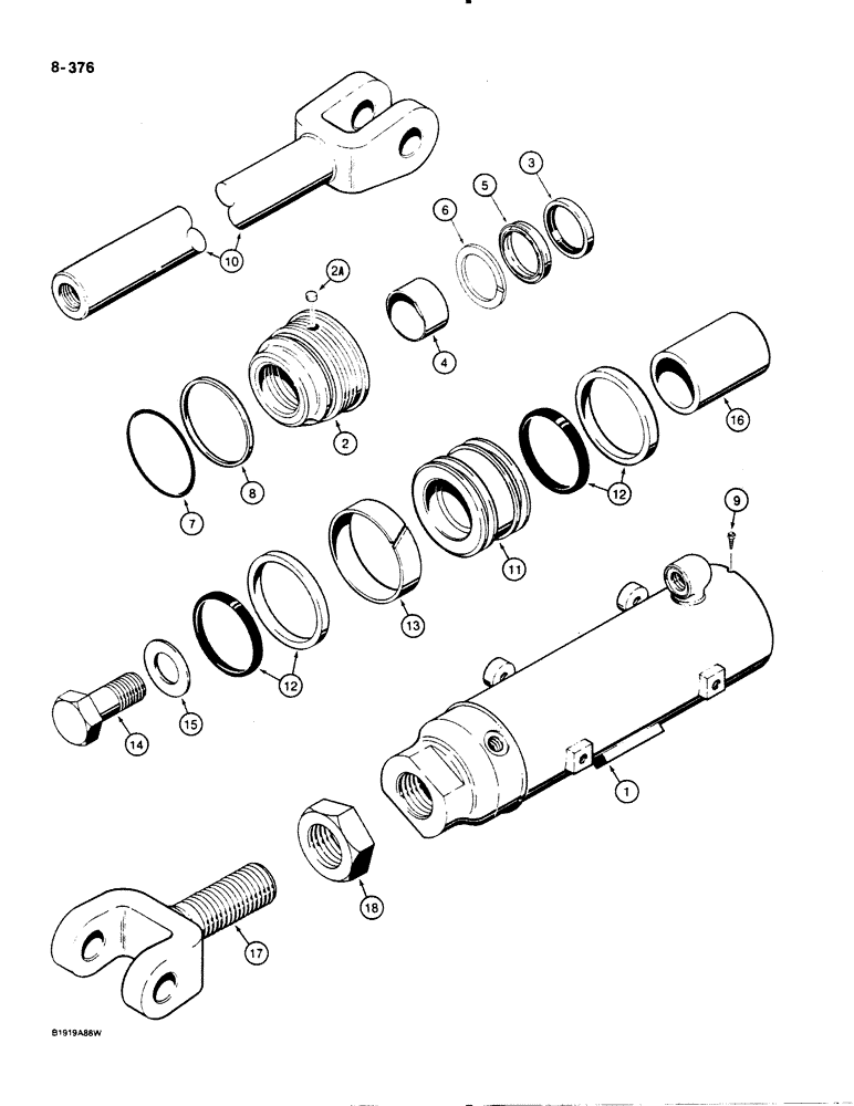 Схема запчастей Case 1455B - (8-376) - DOZER TILT CYLINDERS, MECHANICAL ANGLE DOZER MODELS, W/ OPTIONAL TILT HYD. CIRT (08) - HYDRAULICS