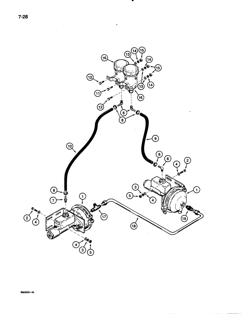 Схема запчастей Case W30 - (7-28) - BRAKE SYSTEM, BRAKE FLUID RESERVOIR TO BRAKE ACTUATORS, P.I.N. 808P6124P AND AFTER (07) - BRAKES