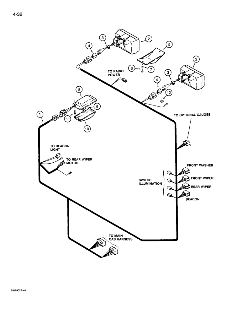 Схема запчастей Case 721 - (4-32) - CAB ROOF HARNESS, *P.I.N. JAK0022758 AND AFTER (04) - ELECTRICAL SYSTEMS