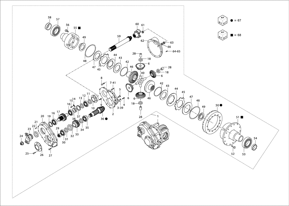 Схема запчастей Case 330B - (32A00000642[001]) - DIFFERENTIAL, INTERMEDIATE AXLE W/WET BRAKE (8900134403) (11) - AXLES/WHEELS