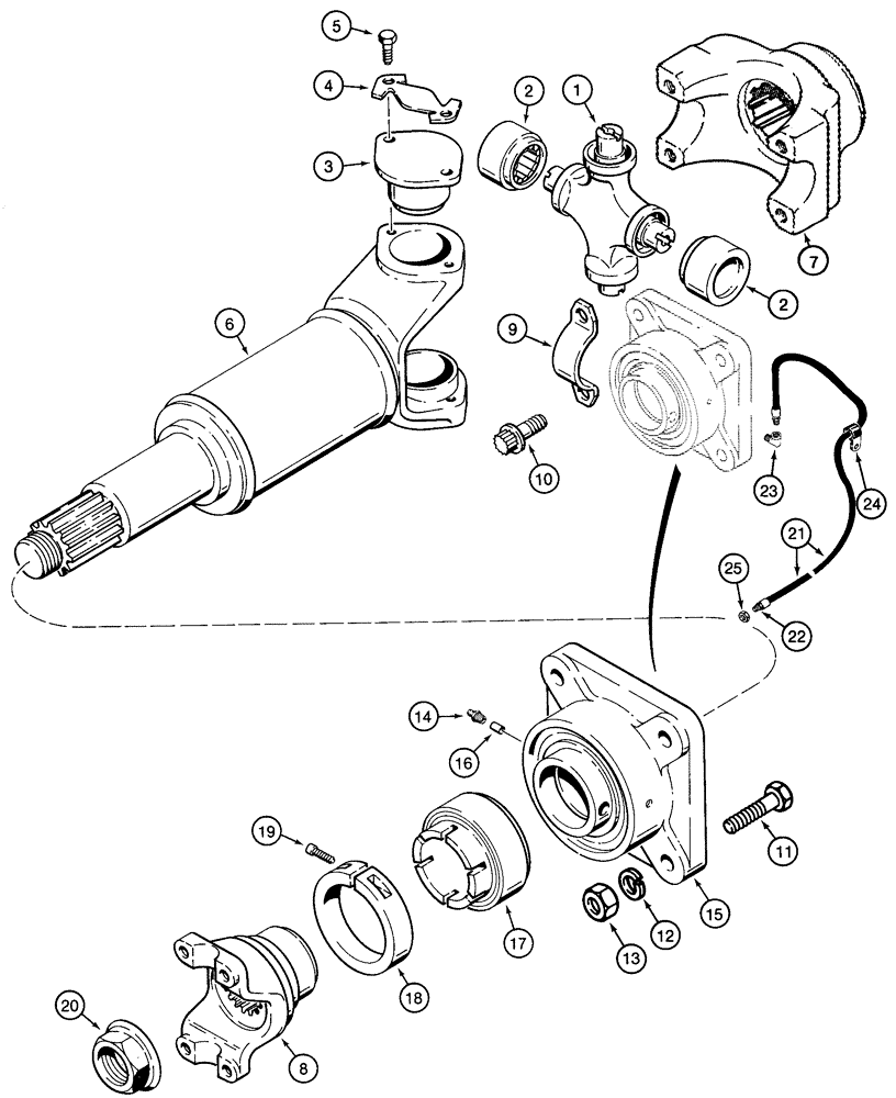 Схема запчастей Case 821C - (06-42) - DRIVE SHAFT, FRONT BEARING, SUPPORT AND LUBE LINE (06) - POWER TRAIN