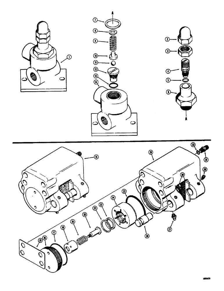 Схема запчастей Case 300 - (074) - D45165 BRAKE SYSTEM RELIEF VALVE, D45169 BRAKE HEAD (5.1) - BRAKES
