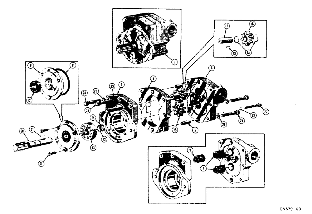 Схема запчастей Case 310D - (082) - D25567 HYDRAULIC PUMP (15 GPM) (07) - HYDRAULIC SYSTEM