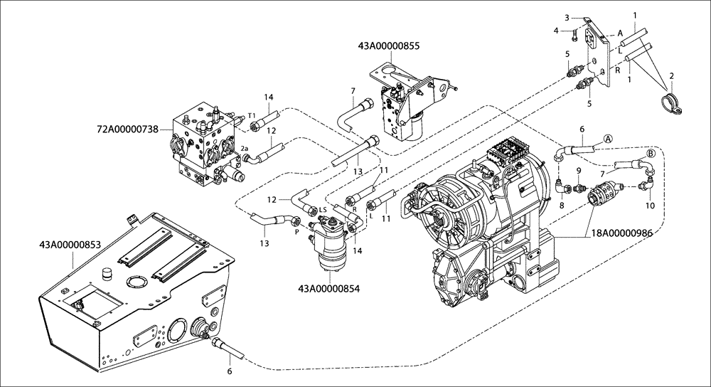 Схема запчастей Case 330B - (43A02000853[001]) - HYDRAULIC STEERING CIRCUIT (87557508) (09) - Implement / Hydraulics / Frame / Brakes