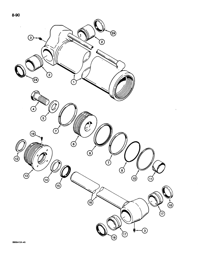 Схема запчастей Case 1085C - (8-090) - TOOL CYLINDER, WITH INTEGRAL TUBE TO ROD END OF CYLINDER (08) - HYDRAULICS