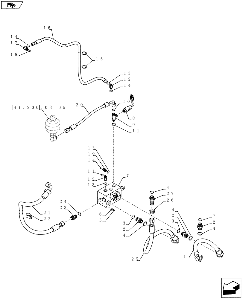 Схема запчастей Case 721F - (41.200.03[04]) - STEERING AUXILIARY, MANIFOLD HOSES AND CONNECTORS (41) - STEERING