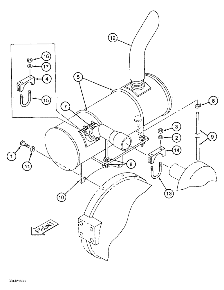 Схема запчастей Case 9020B - (2-018) - MUFFLER AND EXHAUST SYSTEM, PRIOR TO P.I.N. DAC02#2001 (02) - ENGINE