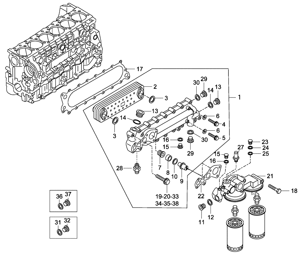 Схема запчастей Case 335 - (01A02040239[001]) - ENGINE - HEAT EXCHANGER (87363367) (01) - ENGINE