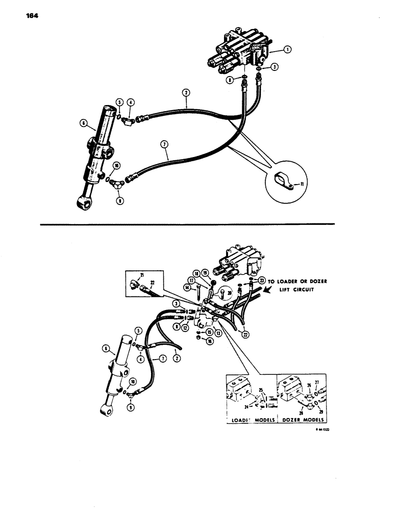 Схема запчастей Case 450 - (164) - RIPPER HYDRAULIC CIRCUITS, RIPPER WITH DIVERSION VALVE (07) - HYDRAULIC SYSTEM