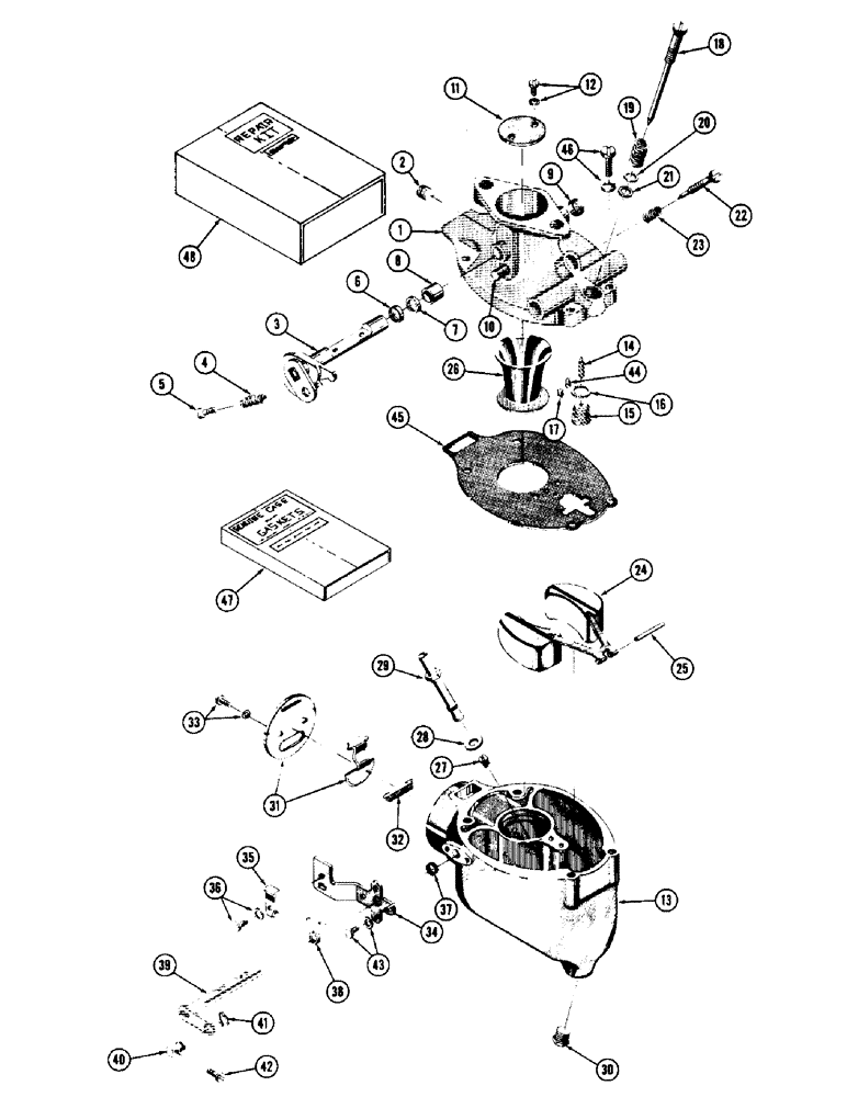 Схема запчастей Case 600 - (034) - 11984 CARBURETOR ASSEMBLY (MARVEL SCHEBLER #10-3976-1) (USED FROM S/N 6-30-56) (02) - FUEL SYSTEM