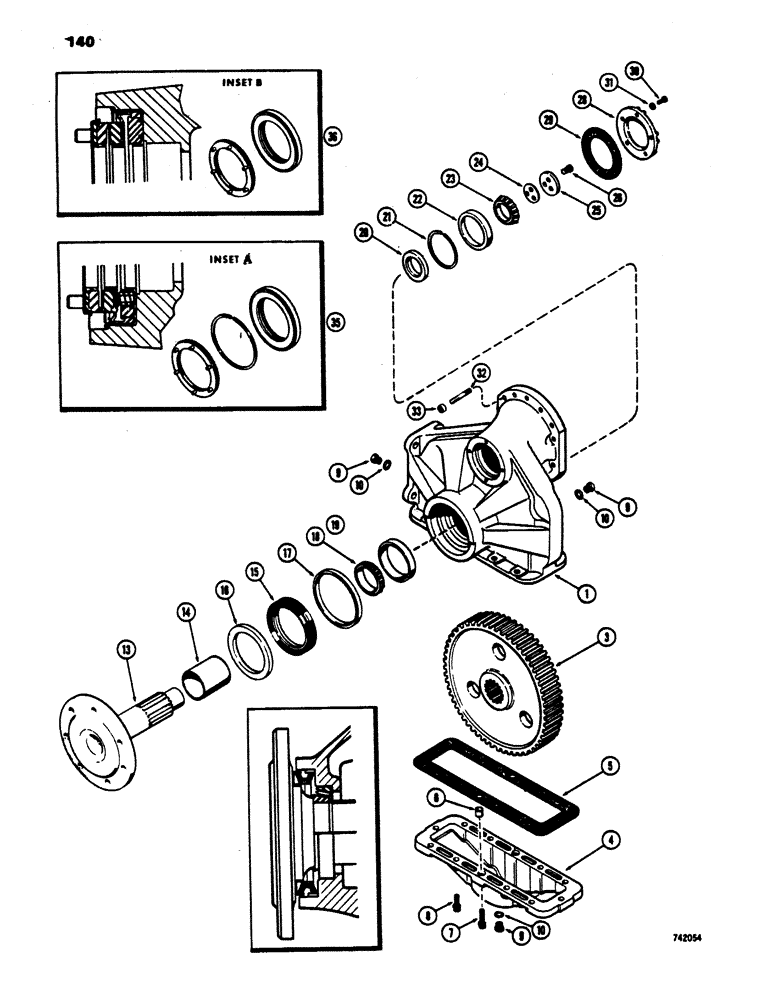 Схема запчастей Case 450 - (140) - TRANSMISSION FINAL DRIVE AND HOUSING, 50" GAUGE MODELS, USED BEFORE LOADER TRANSMISSION S.N. 2682386 (03) - TRANSMISSION