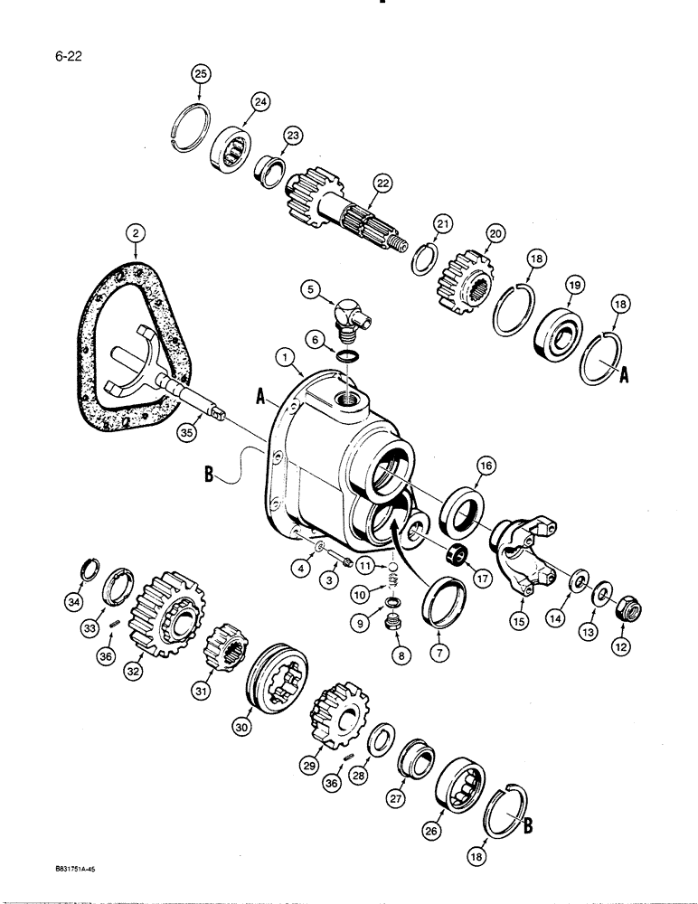 Схема запчастей Case 450C - (6-22) - TRANSMISSION RANGE SHIFT, MODELS WITH DRY BRAKES, BEFORE DOZER TRACTOR P.I.N. 3077259 (06) - POWER TRAIN