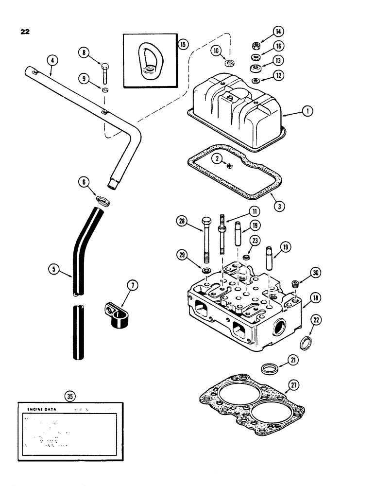 Схема запчастей Case 855C - (022) - CYLINDER HEAD AND COVER, 336BD AND 336BDT DIESEL ENGINES WITH ROUND BREATHER TUBE (01) - ENGINE