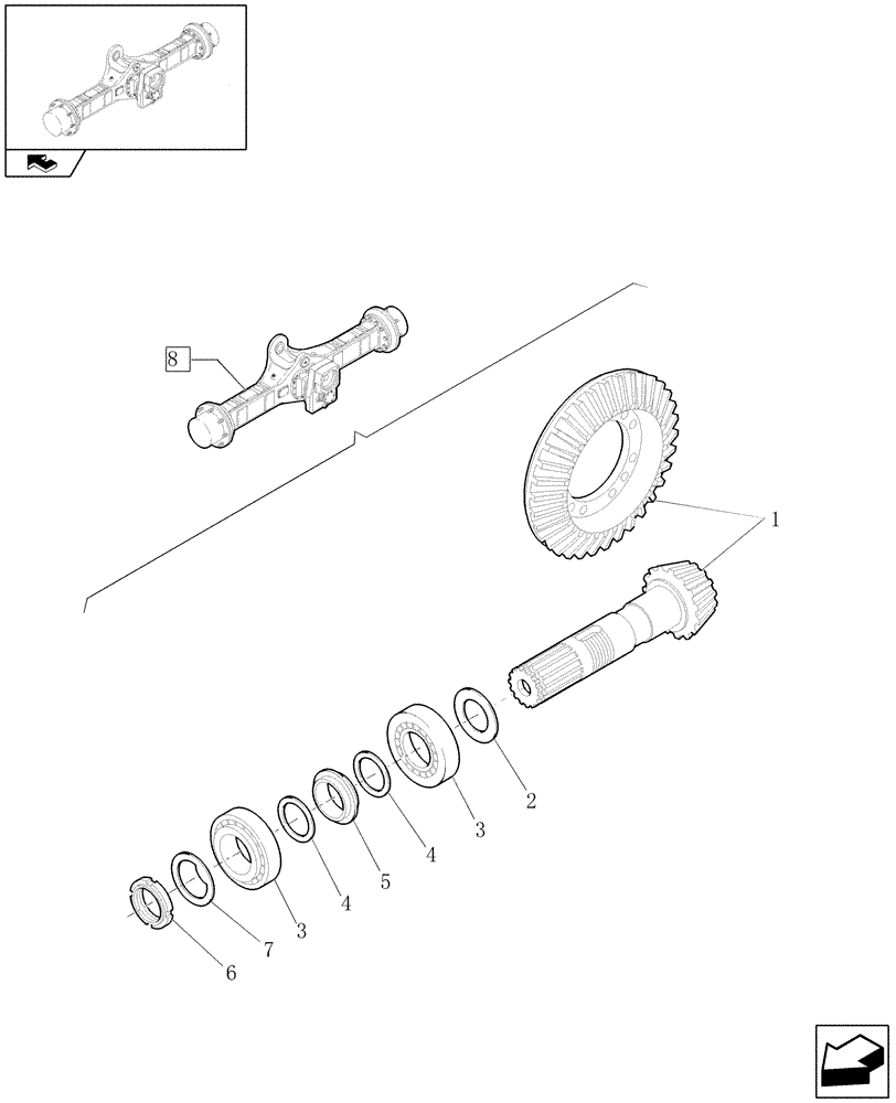 Схема запчастей Case 321E - (073/03[05]) - 20 KM/H REAR SELF-LOCKING AXLE: BEVEL GEAR (05) - REAR AXLE