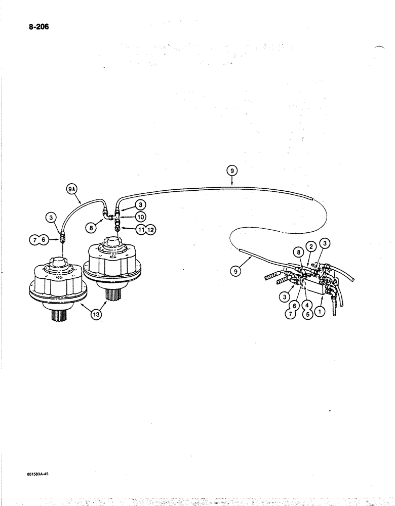 Схема запчастей Case 170B - (8-206) - HYDRAULIC CONTROL CIRCUIT FOR SWING BRAKE, P.I.N. 74341 THRU 74456 (08) - HYDRAULICS