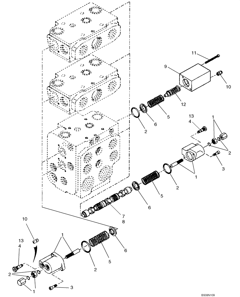 Схема запчастей Case 721E - (08-45A) - VALVE SECTION - BUCKET/BOOM/OPTIONAL SPOOLS (4 SPOOL VALVE) (Z-BAR) - IF USED (08) - HYDRAULICS