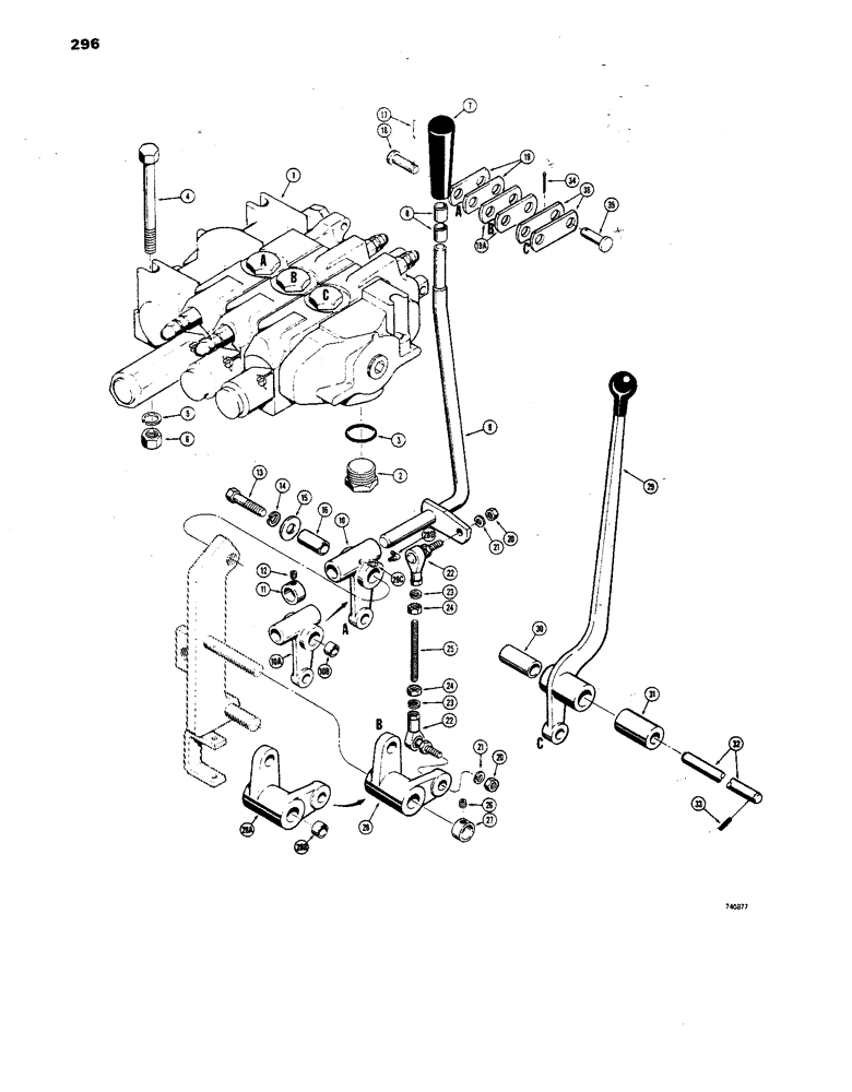 Схема запчастей Case 850 - (296) - LOADER AND DOZER 3 SPOOL CONTROL VALVES AND LEVERS, LOADER VALVES W/ MAGNETIC SPOOL DETENT (07) - HYDRAULIC SYSTEM