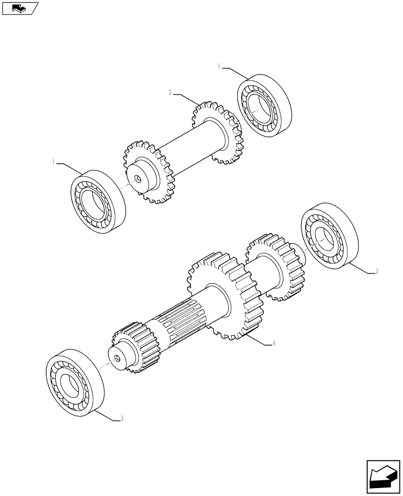 Схема запчастей Case 590SN - (21.154.02) - VAR - 423058, 423061 - TRANSMISSION, STANDARD / POWERSHIFT S-TYPE, REVERSE SHAFT, PRIMARY SHAFT (21) - TRANSMISSION