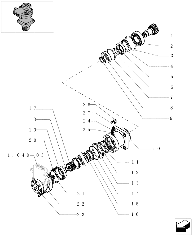 Схема запчастей Case CX16B - (1.040[02A]) - SLEW MOTOR - COMPONENTS (35) - HYDRAULIC SYSTEMS