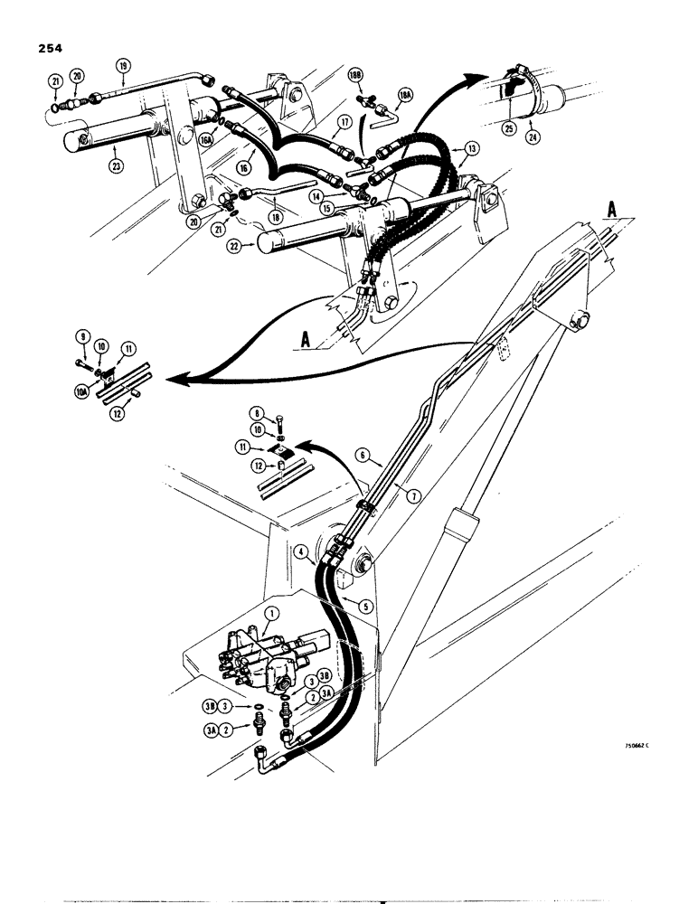 Схема запчастей Case 580C - (254) - LOADER BUCKET TILT CYLINDER HYDRAULIC CIRCUIT (08) - HYDRAULICS