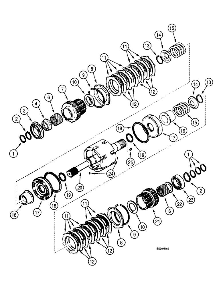 Схема запчастей Case 590SL - (6-074) - CARRARO TRANSMISSION ASSEMBLY, INPUT SHAFT, 2WD OR 4WD, MODELS W/O POWERSHIFT TRANS. (06) - POWER TRAIN