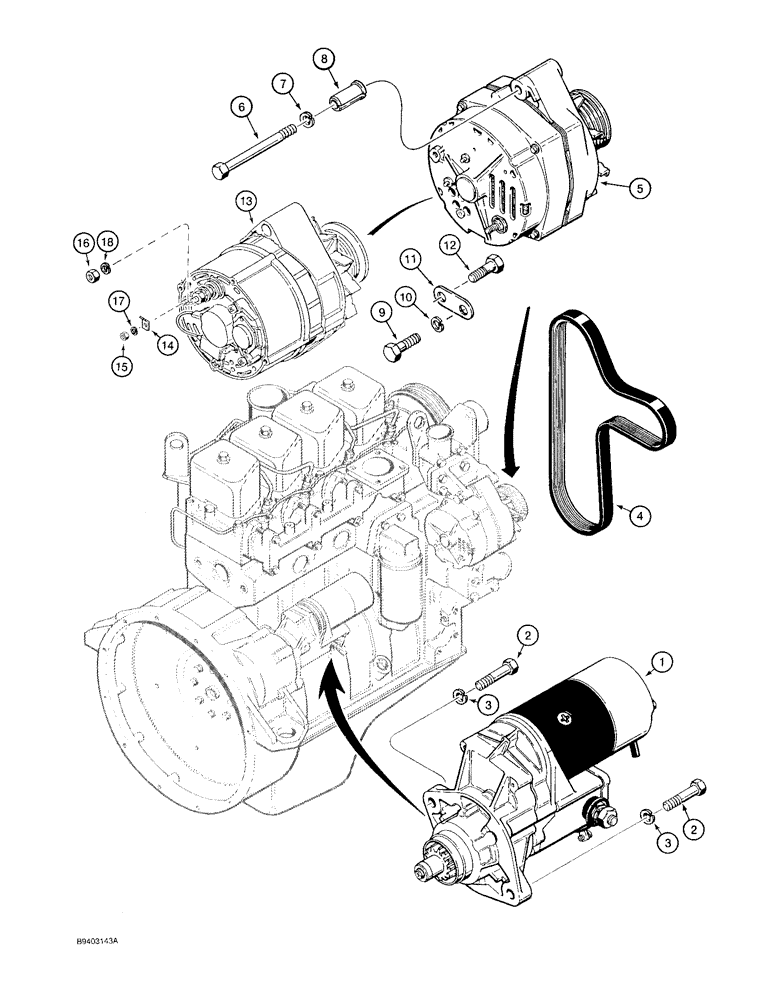 Схема запчастей Case 480F - (4-08) - STARTER AND ALTERNATOR MOUNTING (04) - ELECTRICAL SYSTEMS