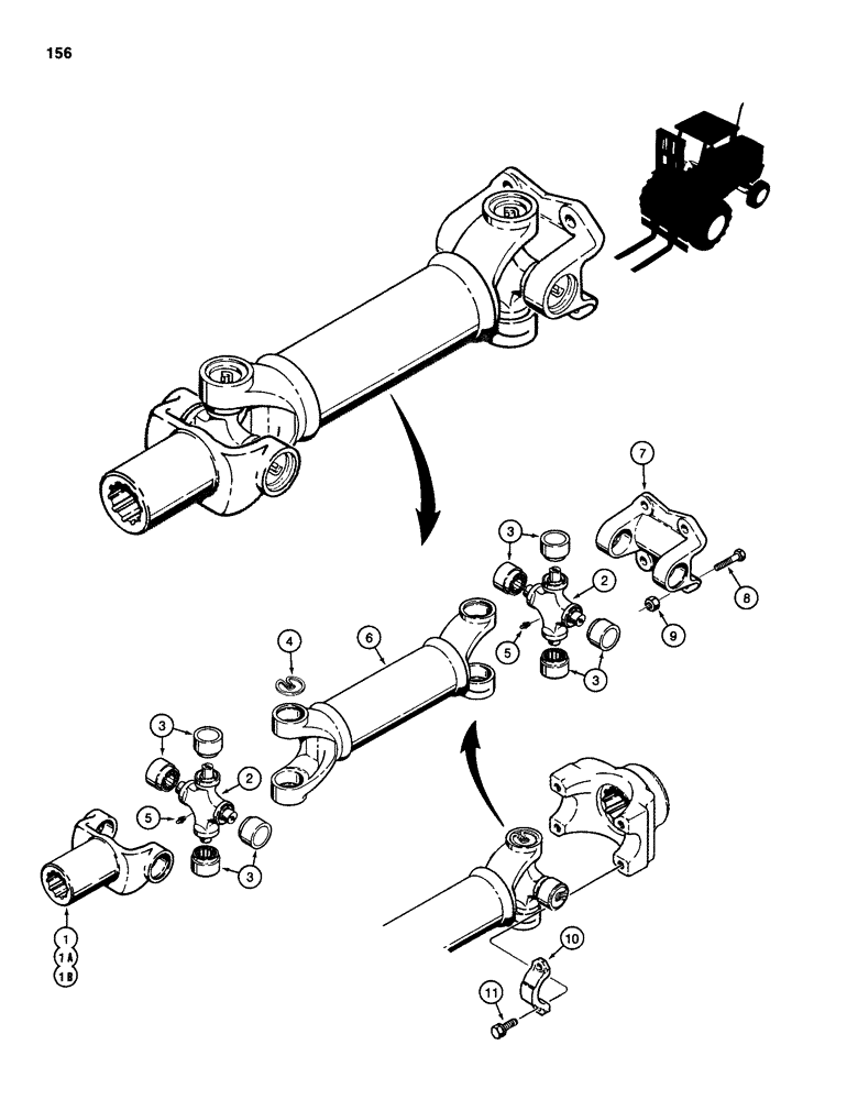 Схема запчастей Case 586D - (156) - DRIVE SHAFT, POWER SHUTTLE TO TRANSAXLE (21) - TRANSMISSION