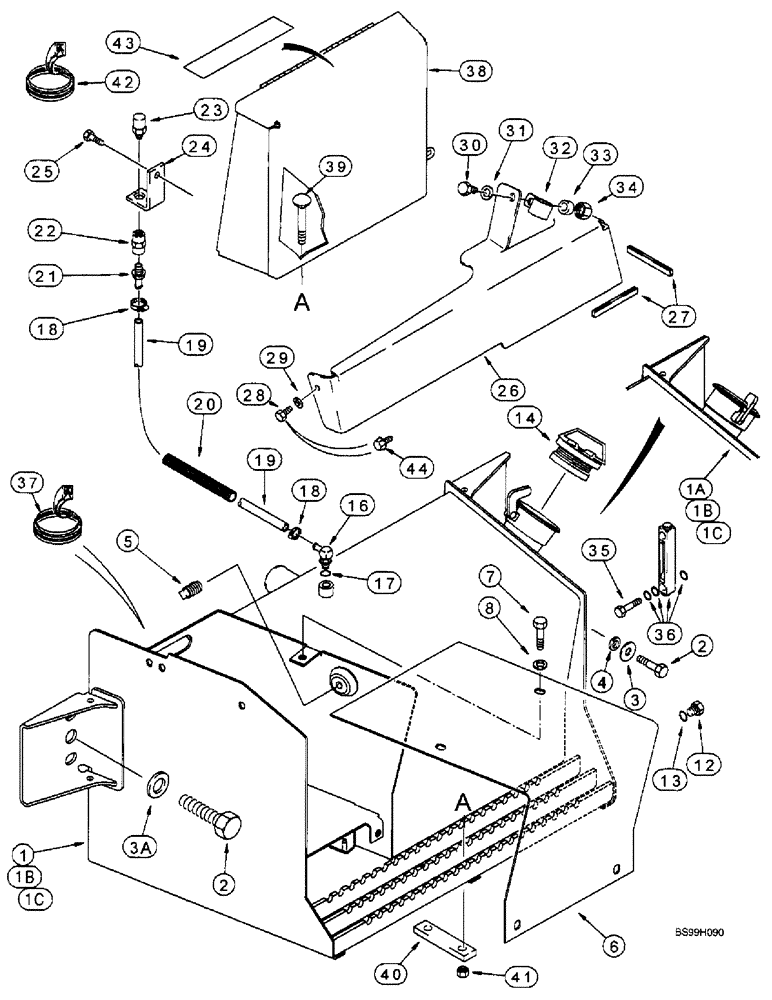 Схема запчастей Case 590SL - (9-56) - BATTERY BOX, HYDRAULIC OIL TANK, AND RIGHT-HAND STEP (09) - CHASSIS/ATTACHMENTS