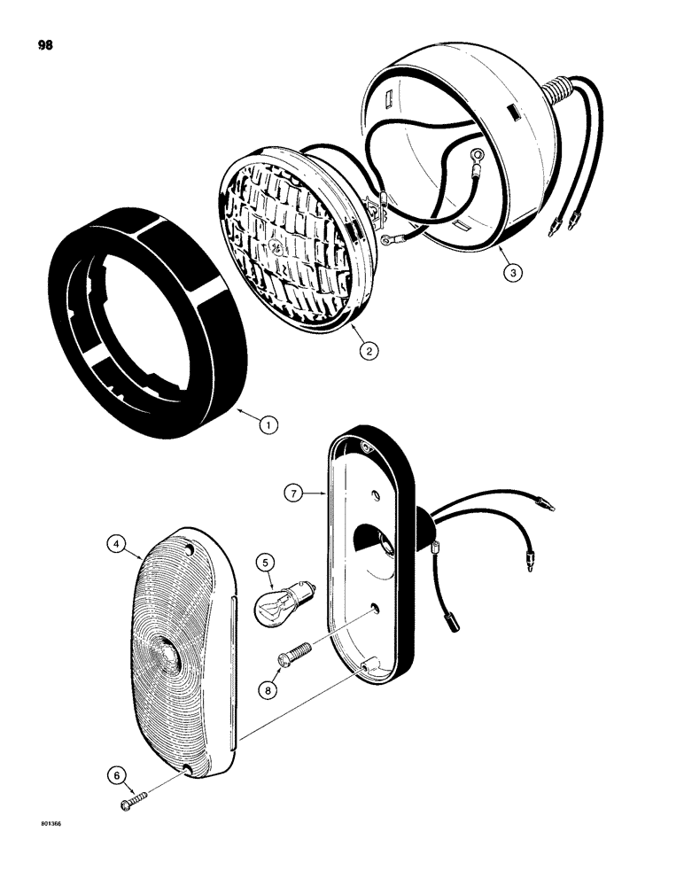 Схема запчастей Case 680H - (098) - TRACTOR LAMPS, STOP AND TAIL LAMPS, L104605 STOP AND TAIL LAMPS (04) - ELECTRICAL SYSTEMS