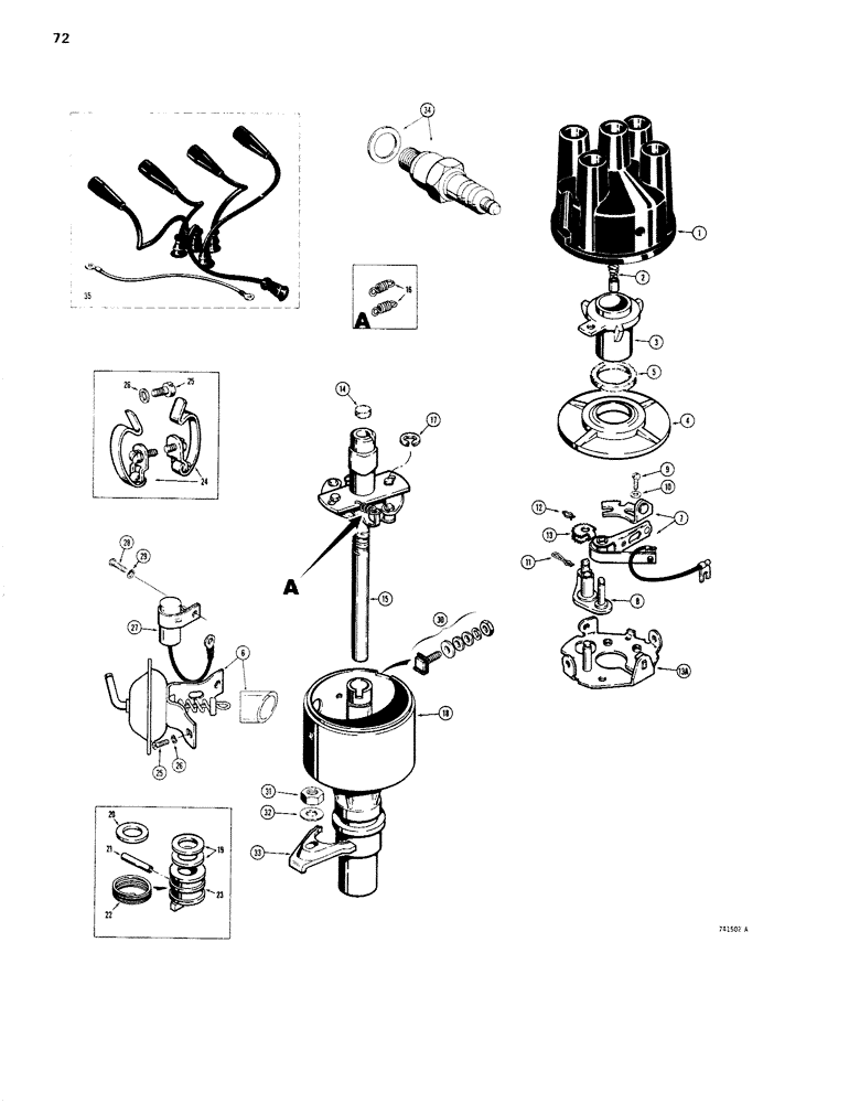 Схема запчастей Case 1830 - (072) - DISTRIBUTOR, VACUUM ADVANCE, SPARK PLUGS AND WIRES (10) - ENGINE