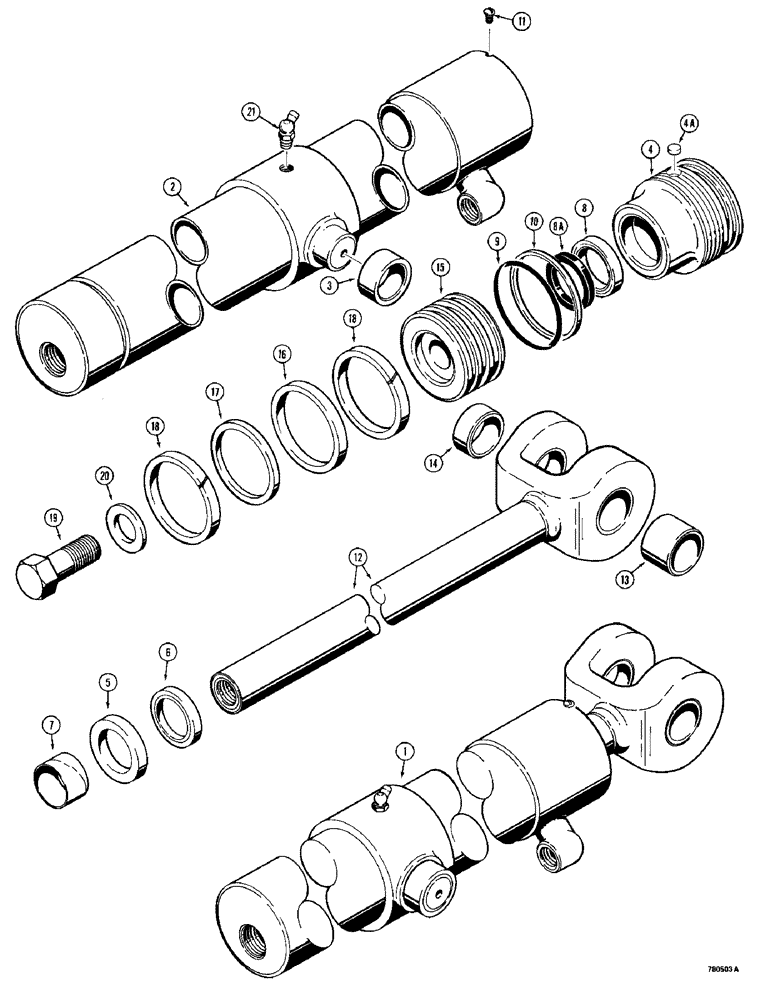 Схема запчастей Case 780 - (400) - G101260 AND G101261 LOADER BUCKET TILT CYLINDERS, WITH ONE PIECE PISTON (08) - HYDRAULICS