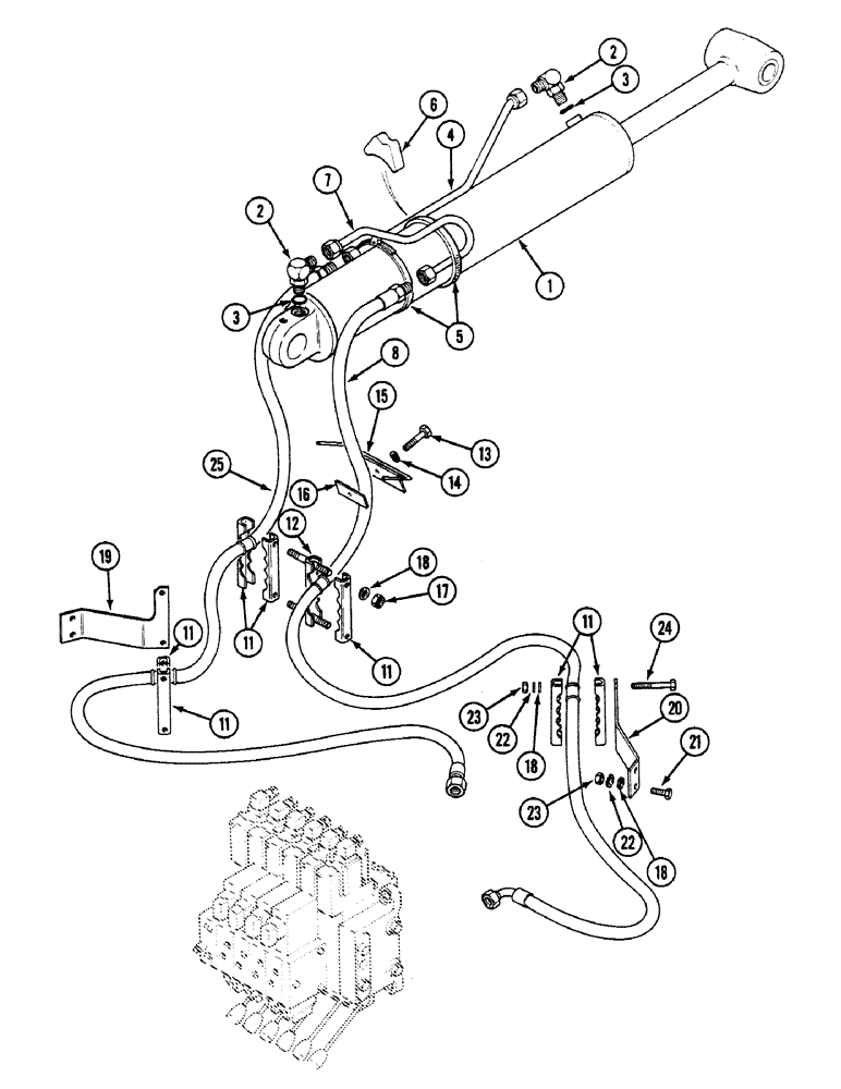 Схема запчастей Case 580SK - (8-098) - HYDRAULIC CIRCUIT BOOM CYLINDER, SERVOPOWER VERSION, INTEGRAL BACKHOE (08) - HYDRAULICS