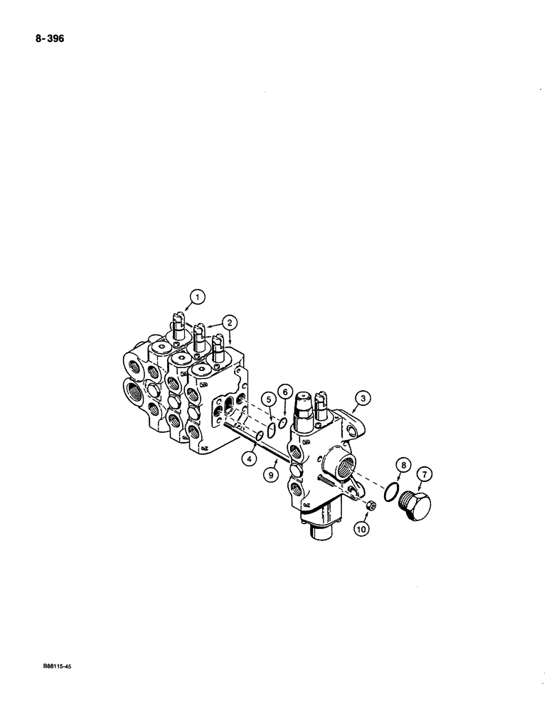 Схема запчастей Case 580K - (08-396) - THREE-POINT HITCH CONTROL VALVE (08) - HYDRAULICS