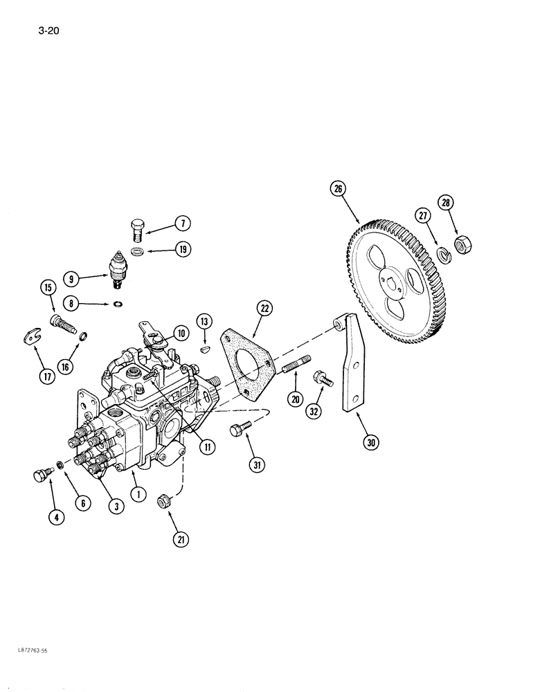 Схема запчастей Case 1085B - (3-020) - FUEL INJECTION PUMP AND DRIVE, 6T-590 ENGINE (03) - FUEL SYSTEM