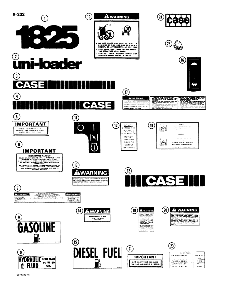 Схема запчастей Case 1825 - (9-232) - DECALS, FRENCH (09) - CHASSIS/ATTACHMENTS