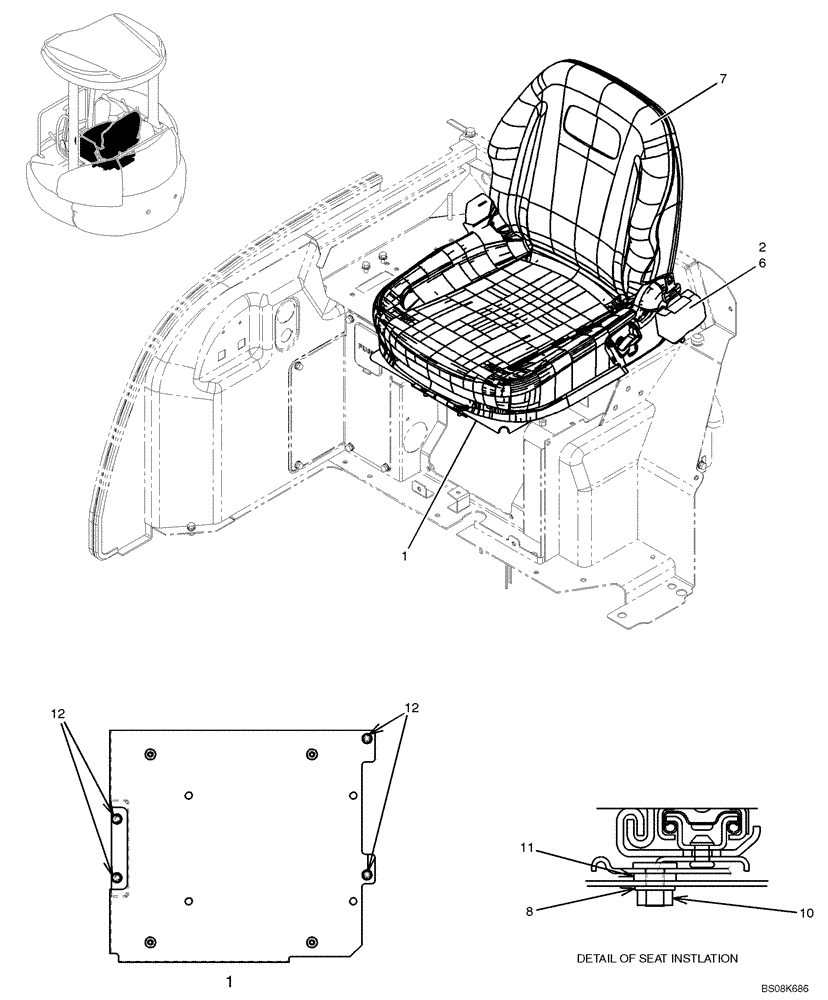 Схема запчастей Case CX27B BTW - (01-062) - SEAT INSTAL (PW25M00029F1) (90) - PLATFORM, CAB, BODYWORK AND DECALS