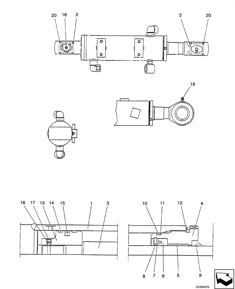 Схема запчастей Case CX25 - (08-64[00]) - CYLINDER, DOZER BLADE (08) - HYDRAULICS