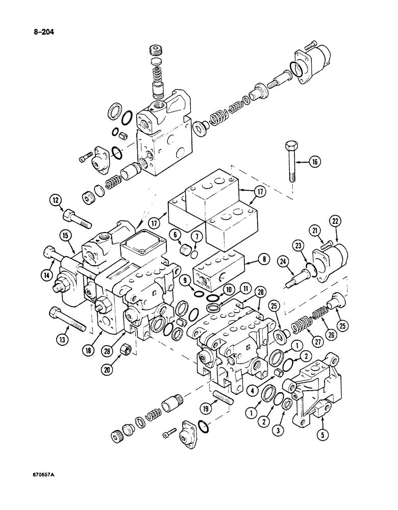 Схема запчастей Case 125B - (8-204) - ATTACHMENT CONTROL VALVE, BOOM, ARM & TOOL SECTIONS & PARALLEL ARM SECTION (08) - HYDRAULICS