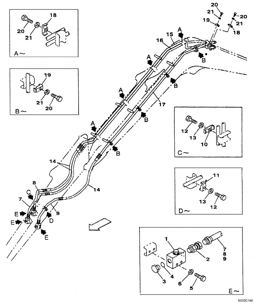 Схема запчастей Case CX75SR - (08-51) - HYDRAULICS, AUXILIARY ATTACHMENT, 2,10 M (6 FT 11 IN) ARM - SECOND OPTION LINE (08) - HYDRAULICS