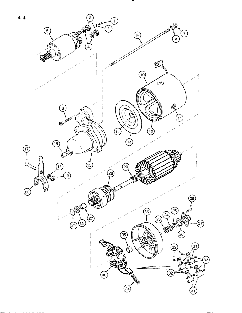 Схема запчастей Case 888 - (4-004) - STARTER, 6T-590 DIESEL ENGINE (04) - ELECTRICAL SYSTEMS