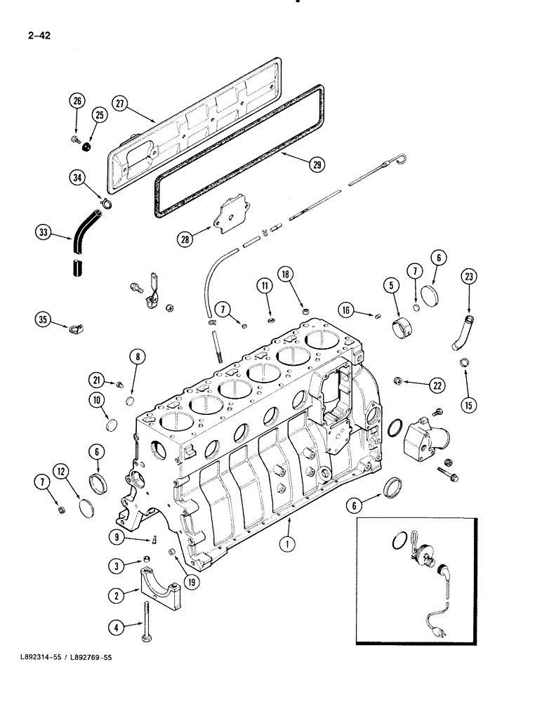 Схема запчастей Case 888 - (2-042) - CYLINDER BLOCK, 6T-590 DIESEL ENGINE (02) - ENGINE