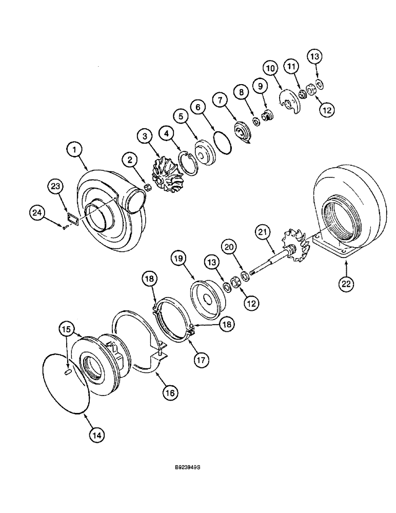 Схема запчастей Case 9060B - (2-22) - TURBOCHARGER ASSEMBLY, 6D22-TC ENGINE (02) - ENGINE