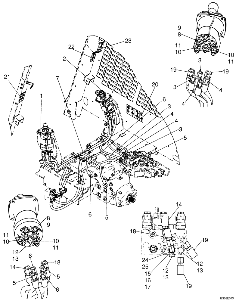 Схема запчастей Case 410 - (06-02) - JOYSTICK CONTROL PLUMBING, ISO PATTERN (PILOT CONTROL) (06) - POWER TRAIN