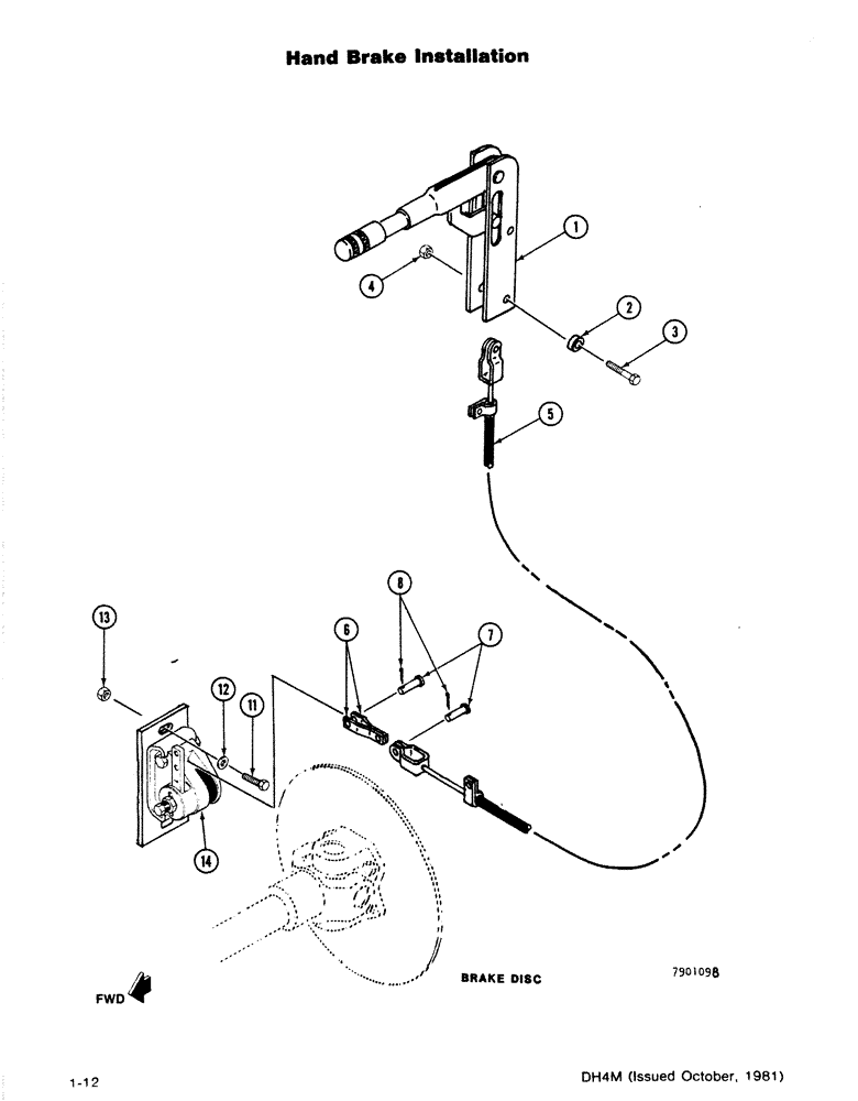 Схема запчастей Case DH4 - (1-12) - HAND BRAKE INSTALLATION (33) - BRAKES & CONTROLS