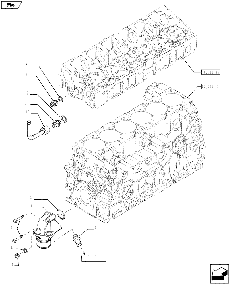 Схема запчастей Case F2CFE614A A013 - (10.402.01[01]) - WATER PUMP PIPES (504375254 - 504322623 - 504387190 - 504153553) (01) - ENGINE